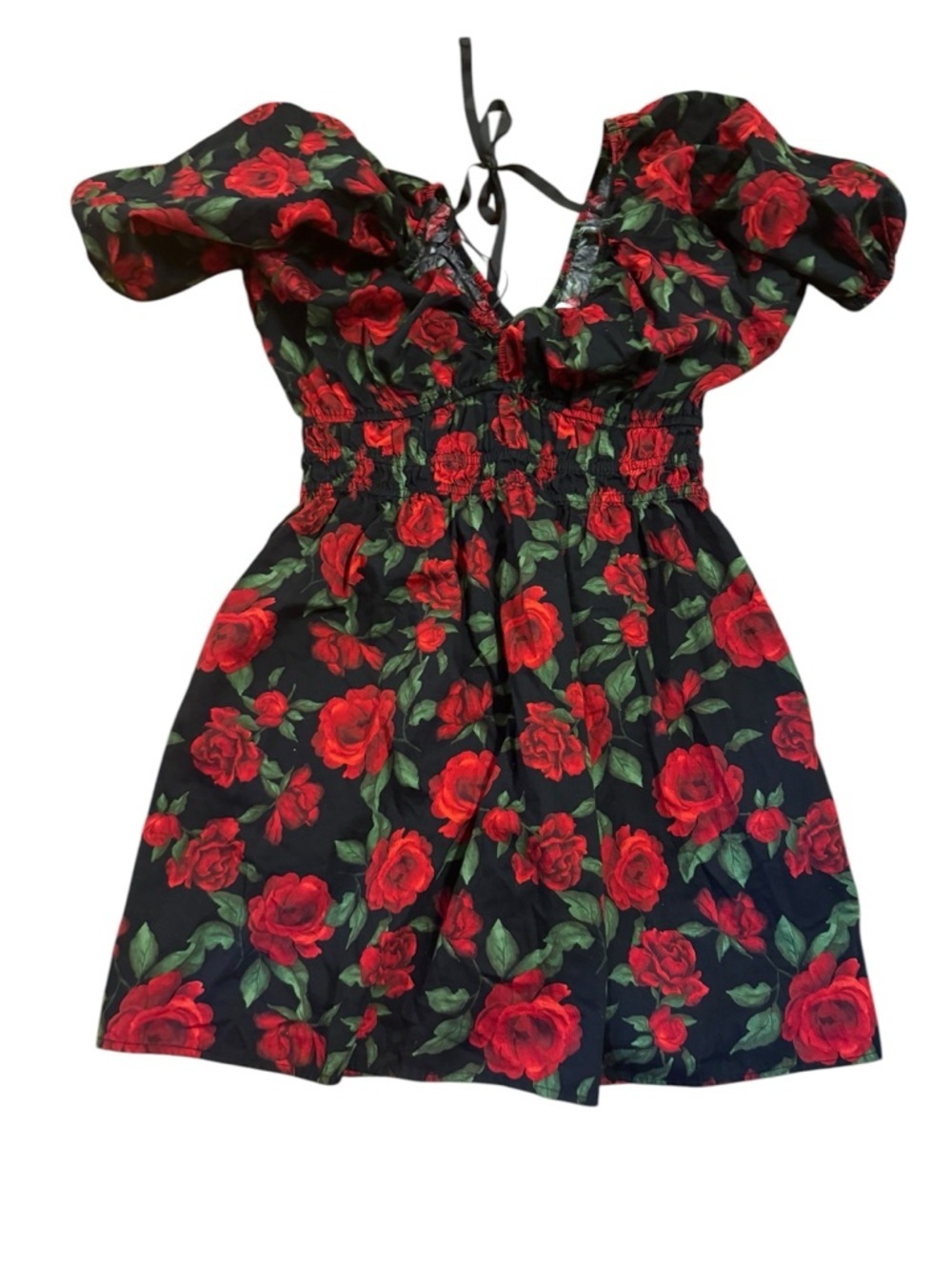 Old Navy Black Dress with Red Rose Floral Print